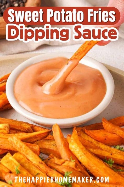 Elevate your sweet potato fries with this deliciously balanced dipping sauce! With just the right blend of spicy and sweet flavors, it's the perfect accompaniment to your crispy fries. Sweet Potato Fry Sauce, Sweet Potato Dipping Sauce, Fries Dipping Sauce, Sweet Potato Fry Dip, Sweet Potato Fries Dipping Sauce, Spicy Sweet Potato Fries, Homemade Sweet Potato Fries, Crispy Sweet Potato Fries, Sweet Potato Recipes Fries