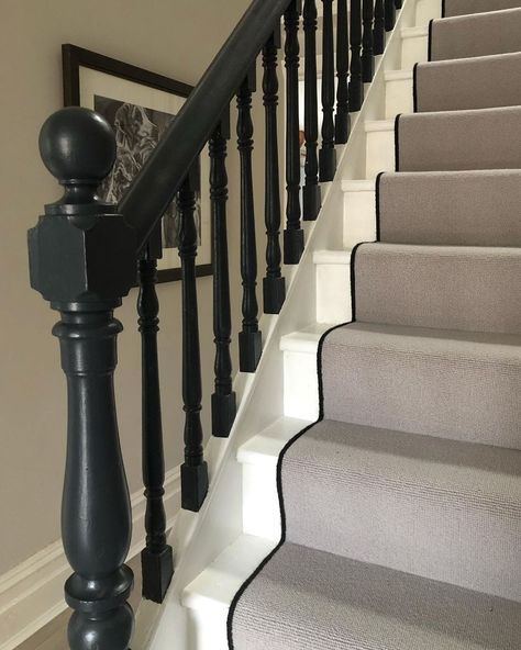 Edwardian Staircase, Complete House Renovation, Stairs And Hallway Ideas, Stair Paneling, Carpet Staircase, Painted Staircases, Hallway Stairs, Hallway Colours, House Staircase