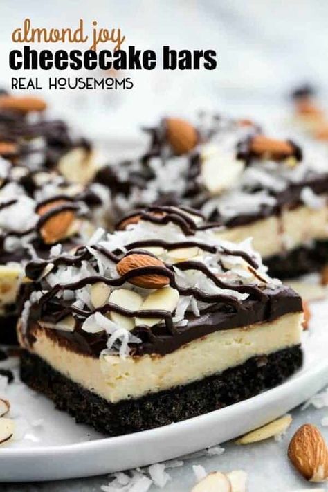 Almond Joy Cheesecake, Chocolate And Coconut, Cheesecake Bar Recipes, Chocolate Pastry, Almond Joy, Orange Cake, Cheesecake Bars, Chocolate Cheesecake, Savoury Cake