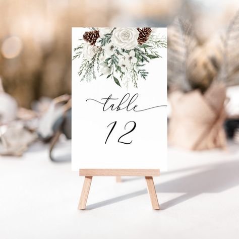 Winter Wedding Table Numbers, Elegant Table Numbers, Number Template Printable, Evergreen Wedding, Winter Wedding Table, Table Number Template, Wedding Table Number Cards, Foliage Wedding, Wedding Table Number