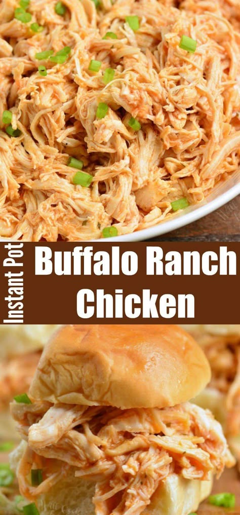 Instant Pot Buffalo Ranch Chicken! Amazing shredded chicken made with buffalo sauce and ranch mix for a great flavor combination. It's easily made in an Instant Pot and very versatile to use. #chicken #buffalo #ranch #instantpot #easychicken Instant Pot Sandwiches, What To Do With Shredded Chicken, Shredded Buffalo Chicken Recipes, Instapot Recipes Chicken, Buffalo Bites, Buffalo Ranch Chicken, Shredded Buffalo Chicken, Chicken Buffalo, Make Shredded Chicken