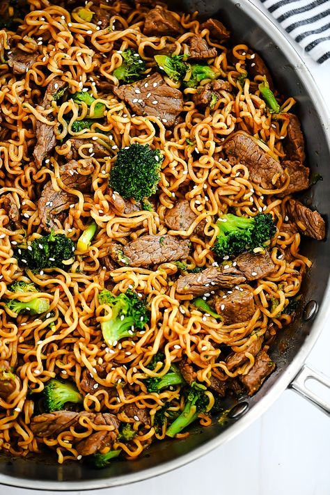 Beef and Broccoli Ramen - Life In The Lofthouse Beef And Broccoli With Ramen Noodles, Beef And Broccoli Ramen Instant Pot, Ground Beef And Broccoli Ramen, Beef And Broccoli Noodles, Beef Broccoli Ramen, Beef And Brocolli Ramen Noodles, Beef And Broccoli Ramen, Broccoli Ramen, Ramen Noodles Package