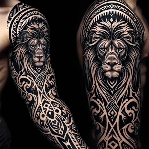 88 AI-created lion tattoo ideas that are indistinguishable from the real thing + meanings Japan Lion Tattoo, Lion Viking Tattoo, God Lion Tattoo, Lion Tattoo Sleeve Men, Celtic Lion Tattoo, Forearm Lion Tattoo, Lion Hand Tattoo Men, Mandala Lion Tattoo, Lion Leg Tattoo