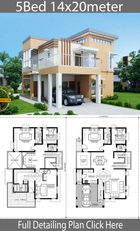 Kleiner Pool Design, Philippines House Design, 5 Bedroom House Plans, 2 Storey House Design, House Plans Mansion, Building House Plans Designs, Building Plans House, Duplex House Plans, Casas The Sims 4