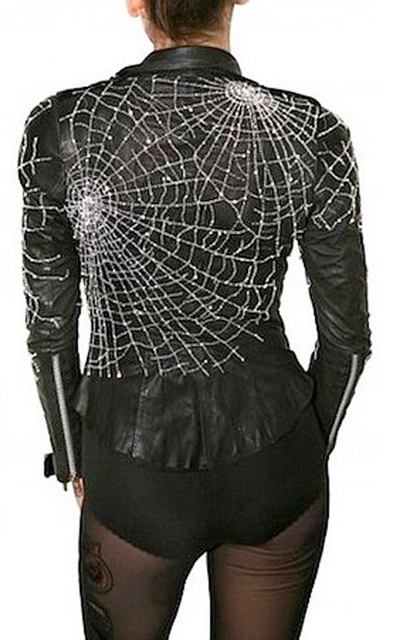 spiderwebs done with crystal beading Spider Inspired Fashion, Spiderweb Jacket, Spider Fashion, Halloween Jacket, Painted Jacket, Spider Webs, Pg Slot, Painting Leather, Dark Fashion