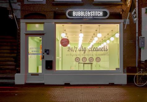 Bubble & Stitch - Bubble & Stitch is a new app-driven 24-hour eco-friendly laundry service in Amsterdam. The physical location of Bubble & Stitch features a ... Laundromat Business, Dry Cleaning Business, Bubble Stitch, Self Service Laundry, Laundry Business, Coin Laundry, Wash And Fold, Laundry Mat, Laundry Shop