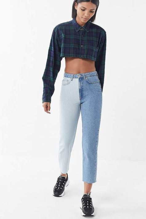 BDG High-Rise Slim Straight Jean – Two-Tone Denim - Check it out now - In Stock #women #fashion #outfits Diy Two Tone Jeans, Updated Outfits, Light Ripped Jeans, Two Tone Jeans, Jean Diy, Girls Ripped Jeans, Denim Clothes, Modeling Poses, Bleached Jeans