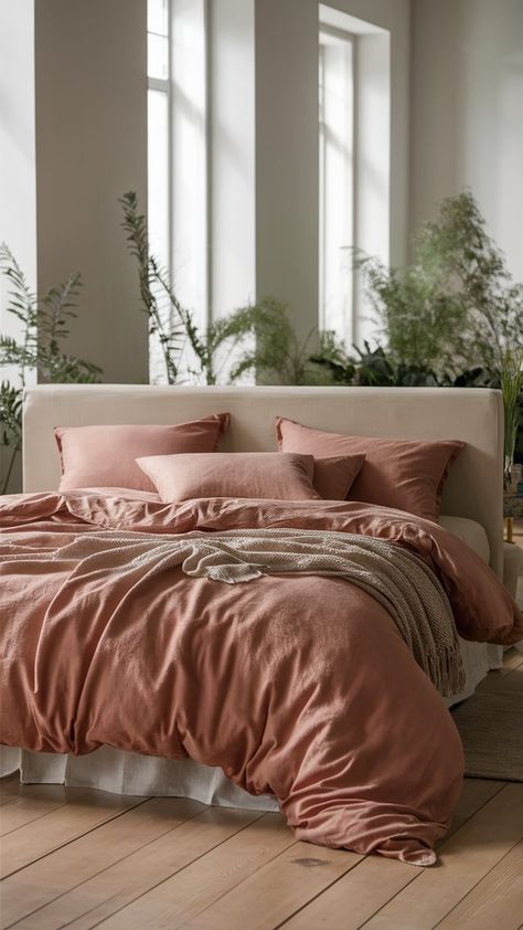 #DustyPinkBedding #BedroomGoals #CozyBedroom #SoftTones #HomeStyling Brown And Pink Bedroom Decor, Pink Bedroom Bedding, Brown And Pink Bedroom, Pink Grey Bedroom, Dusty Pink Bedding, Mauve Bedding, Pink Gray Bedroom, Dusty Pink Bedroom, Pink Bedroom Decor