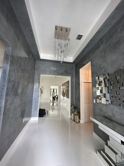 Grey Venetian Plaster, Gray Walls, Venetian Plaster, Wall Finishes, Grey Walls, Alcove Bathtub, Lobby, Hallway, Porch