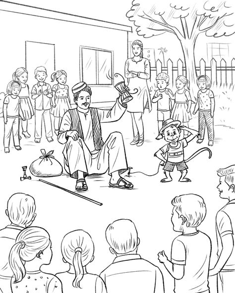 This is the magazine illustration for the story. Sketch by padmakar. Magic Show Drawing, Nid Preparation, Memory Drawing Sketches, Subject Drawing, Class Illustration, Story Sketch, Easy Nature Drawings, Drawing Composition, Composition Illustration