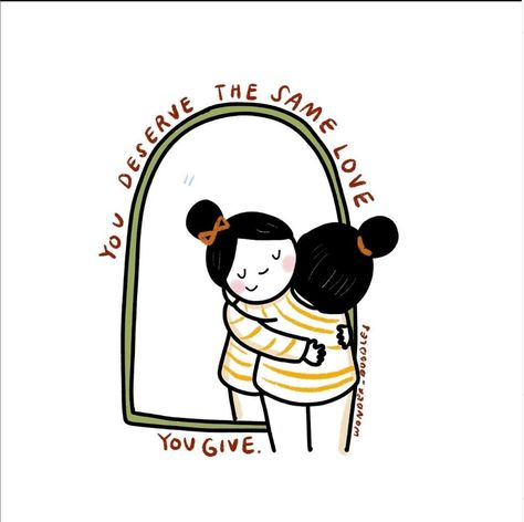 Happy And Content, Hug Illustration, Mirror Drawings, Deserve Love, Relationship With Yourself, I Am Tired, Positive Quotes Wallpaper, Am Tired, Improve Your Relationship