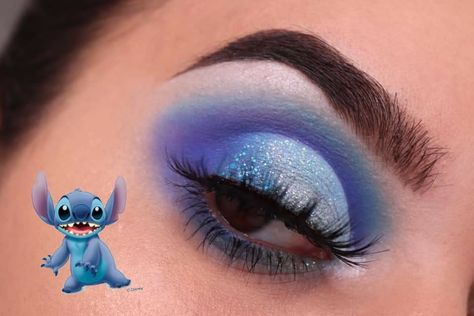 Stitch Makeup Look Easy, Lilo And Stitch Makeup Looks, Stitch Makeup Ideas, Stitch Makeup Halloween, Stitch Inspired Makeup, Stitch Halloween Makeup, Stitch Makeup Look, Stitch Make Up, Lilo And Stitch Makeup