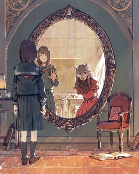 The Mirror, Pretty Art, Aesthetic Art, Cartoon Art, Anime Drawings, Art Inspo, Cute Art, Art Reference, Fantasy Art