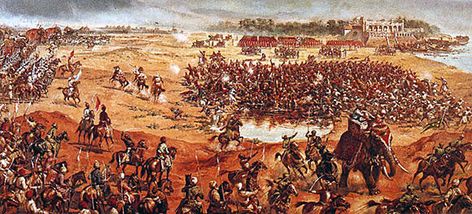 Battle of Plassey on 23rd June 1757 in the Anglo-French Wars in India Battle Of Plassey, First Battle Of Panipat, Rana Pratap, Thousand Yard Stare, Golden Temple Wallpaper, Temple Wallpaper, Pg Tips, Military Images, Contemporary History