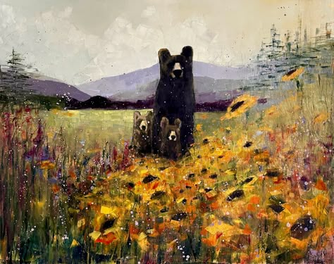 Rebecca Kinkead Art, Black Bear Drawing, Bear With Cubs, Black Bears Art, Bear Artwork, Whimsy Art, Bear Watercolor, Bear Paintings, Black Bears