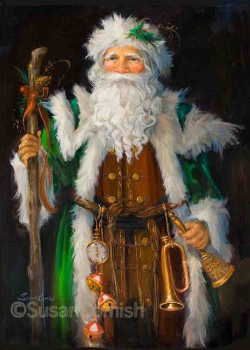 Susan Comish, Father Christmas Santa Art, Green Santa, Santa Doll, Saint Nicolas, Santa Claus Is Coming To Town, Old Fashioned Christmas, Santa Clause, Christmas Past, Noel Christmas