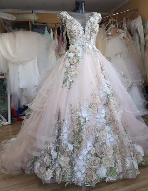 Wedding Dress With Flowers, Floral Ball Gown, Long Wedding Dress, Fairy Wedding Dress, Enchanted Forest Wedding, Dress With Flowers, Bridal Ball Gown, Wedding Dresses With Flowers, Fairy Wedding