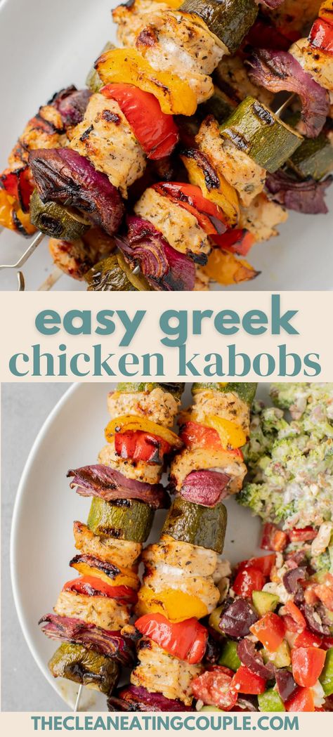 An Easy Greek Chicken Kabobs Recipe that is healthy, paleo, whole30 & delicious! Learn how to make the best marinade for grilled greek chicken. Make them on the grill or in the oven. Greek Chicken Kabobs In The Oven, Healthy Meals On The Grill, Chicken Brochette Marinade, Chicken Kabobs On The Grill Marinade, Healthy Kabobs, Greek Kabobs, Best Greek Chicken Marinade, Chicken Kabobs On The Grill, Grill Favorites