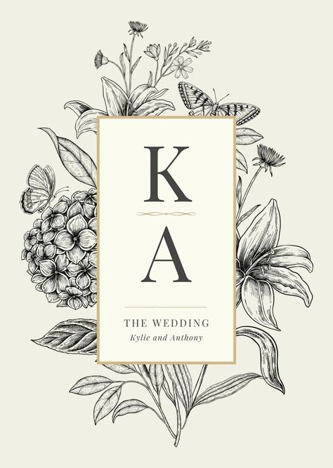 Templates Portrait Template, Vintage Wedding Invitations, Vintage Wedding, Hydrangea, Wedding Invitation, Wedding Invitations, Lily