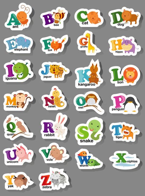 Animal alphabet letter a-z stock illustration Alphabet Chart Printable, Animal Alphabet Letters, Alphabet Board, Abc Flashcards, Alphabet Charts, Flashcards For Kids, Alphabet Stickers, Letter Z, Animal Alphabet