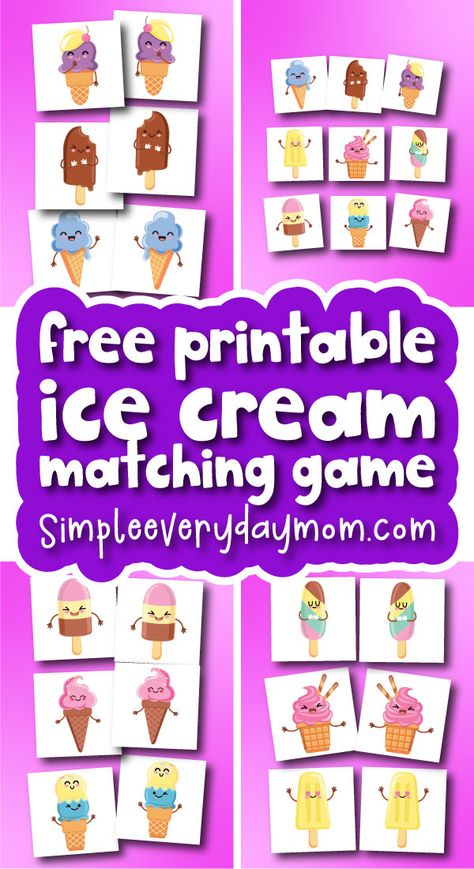 These free printable ice cream memory game is not only is a fun way for kids to spend a summer afternoon, but it also helps them practice visual memory and more. Simply print out the cards, and you're ready to play. So when boredom strikes, reach for this cute game. It's sure to put a smile on your child's face! Ice Cream Party Games, Summer Ice Cream Party, Party Games Ideas, Printable Ice Cream, Ice Cream Games, Ice Cream Crafts, Fun Educational Games, Fun Summer Crafts, Ice Cream Theme