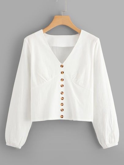 Top Girl, Button Decorations, V Neck Top, Spring Shirts, Top Sales, White Blouse, Fashion Wear, White Fabrics, V Neck Tops