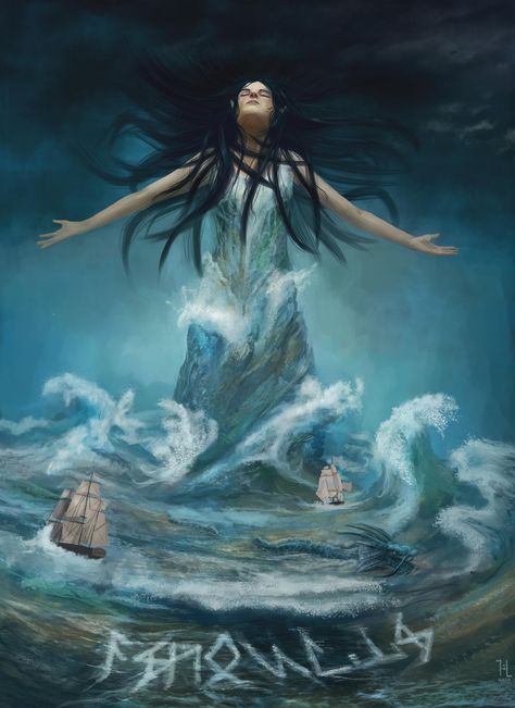 Goddess Of Water Aesthetic, Goddess Of Ocean, Goddess Of The Sea Art, Water Genie Art, Goddess Of Water Fantasy Art, Kymopoleia Goddess, Amphritite Goddess Of The Sea, Ran Goddess, Water Goddess Tattoo