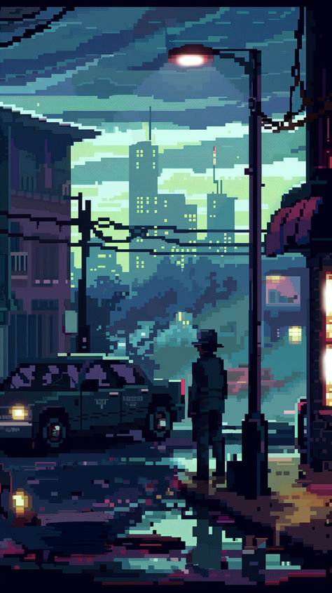 Pixel Art Detective Noir Style #pixelart #wallpapers Detective Wallpapers Aesthetic, Neo Noir Wallpaper, Detective Wallpaper, Cyberpunk Pixel Art, Robot City, Pixel Wallpapers, Detective Noir, Arts Wallpapers, Pixel City