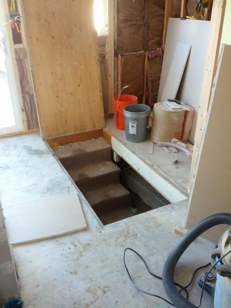 Help! Floor door into basement with gas springs - DoItYourself.com Community Forums Secret Room Doors, Open Basement Stairs, Crawl Space Door, Products Recommendations, Lake Kitchen, Basement Doors, Basement Workshop, Steel Building Homes, Pantry Room