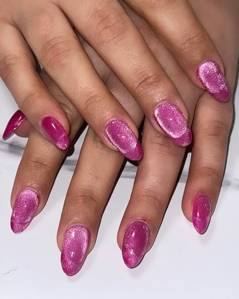 Pink Cats Eye Nails Design Ideas, Hot Pink Cat Eye Nails, Pink Cat Eye Nails, French Cat Eye, Cat Eye Nail Art, Valentines Cat, French Cat, Cat Eye Nail, Gel French Manicure