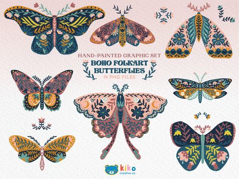 Art Classroom Decorations, Folk Art Butterfly, Floral Folk Art, Kunstjournal Inspiration, Folk Illustration, Art Papillon, Modern Folk Art, Scandinavian Pattern, Butterfly Illustration