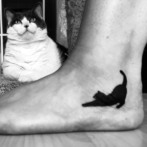 Stretching cat silhouette ankle tattoo Black Cat Laying Down Tattoo, Black Cat Memory Tattoo, Black Cat Stretching Tattoo, Scared Black Cat Tattoo, Black Cat Silhouette Tattoo, Stretching Cat Tattoo, Cat Tattoo Ankle, Cat Ankle Tattoo, Cat Stretching Tattoo