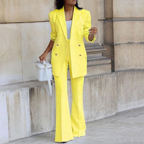 Ensemble Blazer, Formal Pants Women, Wide Leg Pant Suit, Set Outfits, Traje Casual, Pantsuits For Women, Blazer Set, Formal Suits, Straight Trousers