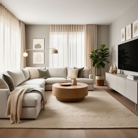 Beige Natural Living Room, Light Wood Interior Design Living Room, Light Bright Airy Living Room, Light Colored Sofa Living Room, Neutral Living Room Scandinavian, Balcony Living Room Ideas, Neutral Tone House Interior, Beige Interior Design Living Room, Oatmeal Colored Couch