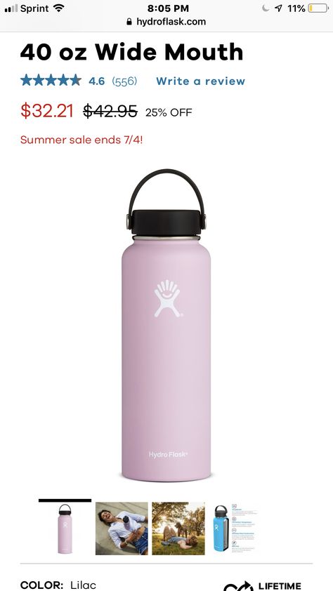 40 oz hydroflask color: lilac Purple Hydroflask, Hydroflask Color, Hydroflask Water Bottle, Cute Water Bottles, Hydroflask Stickers, Birthday List, Summer Sale, Light Purple, Reusable Water Bottle