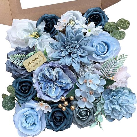 Amazon.com: FACINOC Roses Artificial Flowers Blue Fake Flower Bulk for DIY Wedding Bouquets Bridal Baby Shower Centerpiece Table Decorations Silk Faux Floral Arrangements for Party Home Decor Indoor Dusty Blue : Home & Kitchen Periwinkle Decor, Arch Vase, Enchanting Wedding, Decor Cake, Making A Bouquet, Centerpiece Table, Faux Floral Arrangement, Wedding Floral Centerpieces, Silk Floral Arrangements