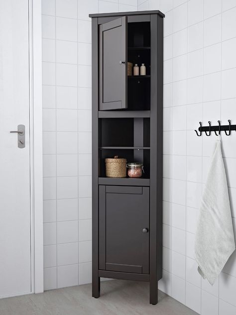 Hemnes Corner Cabinet Tall Bathroom Corner Storage Cabinet, Corner Storage For Bathroom, Small Corner Storage Bathroom, Small Bathroom Linen Cabinet, Diy Corner Bathroom Cabinet, Corner Storage Cabinet Bathroom, Bathroom Corner Storage Cabinets, Powder Room Storage Cabinet, Corner Cabinets Bathroom