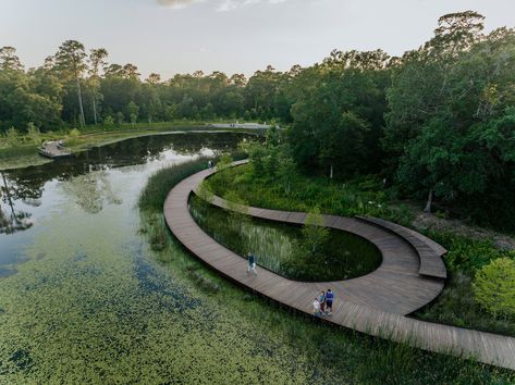 Waterfront Garden, Island Landscape Design, Wetland Boardwalk, Floating Walkway, Path Architecture, Bridge Landscape, Wetland Architecture, Wetland Landscape Design, Lake Landscape Architecture