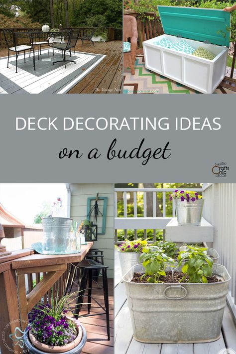 Deck Decorating Ideas On A Budget - Rustic Crafts  Chic Decor Pool Deck Decorations, Outdoor Deck Decorating, Simple Deck, Backyard Shade, Back Deck Decorating, Small Deck Decorating Ideas, Rustic Crafts, Apartment Patio Decor, Decorating Ideas On A Budget