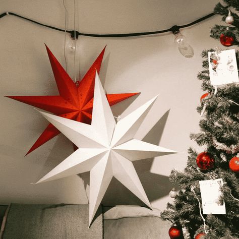 DIY Nordic Paper Christmas Star Printable - Mapiful Nordic Paper Star Diy, Paper Star Template, Origami Christmas Star, Holiday Origami, Star Printable, Diy Christmas Star, Printable Christmas Decorations, Paper Star Lanterns, Lantern Christmas