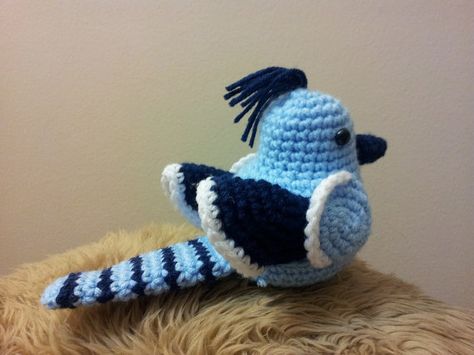 This Amigurumi crochet blue jay is just cute and perfect choice for a decoration and a gift for any occasion. He sits approx. 5 tall with a 4 tail. Crochet Blue Jay, Jay Crochet, Crochet Robin, Amigurumi Birds, Bird Baby Shower, Knitted Stuffed Animals, Crochet Bird Patterns, Crochet Animal Amigurumi, Handmade Stuffed Animals