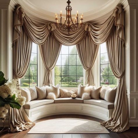 50 Must-Try Bay Window Decorating Ideas » HomeDecorFull Bay Window Decorating Ideas, Window Decorating Ideas, Arched Window Coverings, Bay Window Bedroom, Bay Window Decor, Bay Window Benches, Luxury Curtains Living Room, Bay Window Treatments, Window Decorating