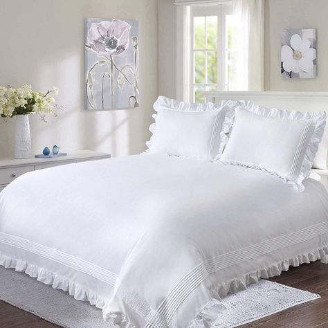 Girly Bedding, White Lace Bedding, Country Bed, White Quilt Cover, Shabby Chic Quilts, Ruffle Duvet Cover, Quilted Comforter, Cheap Mattress, Country Bedding