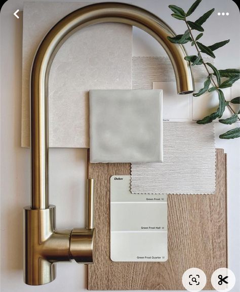 Bathroom Material Palette, Bathroom Wallpaper Ideas, Nickel Faucet, Materials Board Interior Design, Kitchen 2024, Brushed Nickel Faucet, Kitchen Mood Board, Soft Palette, Interior Design Boards