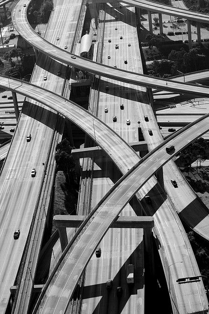 110 & 405 Freeway Interchange, Los Angeles, by Andrew Meyers Photography, via Flickr Highways Aesthetic, Highway Photography, Highway Bridge, Black And White Photograph, Long Road, City Of Angels, California Dreamin', California Dreaming, Camping Experience