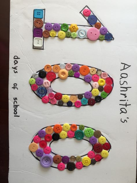 100 Days of school - Colorful buttons 100th Day Of School Crafts First Grade, 100 Days Of School Project Kindergartens, 100 Day Project Ideas, Olive Dresses, 100th Day Of School Crafts, 100s Day, Guitar Crafts, 100 Day Of School Project, Preschool Prep