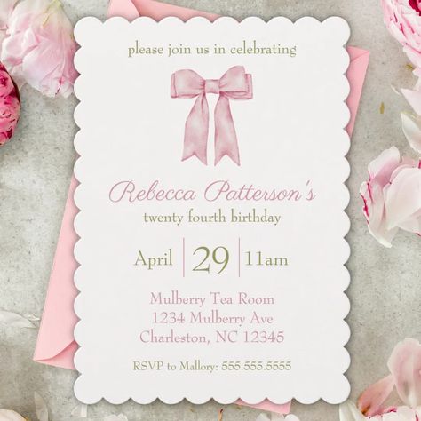 Coquette Pink Watercolor Bow Feminine Bday Party Invitation | Zazzle Invitation Card For Birthday Party, How To Make Invitation Card For Birthday, Coquette Invitation Card, Bow Birthday Invitation, Coquette Birthday Cards, Pink Invitations Birthday, Couqutte Birthday Theme, Pink Bow Party, Aesthetic Birthday Invitations