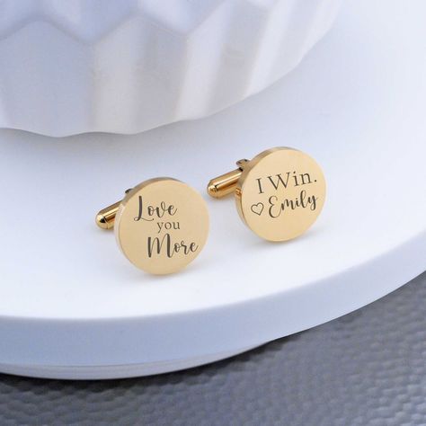 Groom Cufflinks, Engraved Cufflinks, Custom Cufflinks, Wedding Day Gifts, Gift Inspo, Engraved Wedding, Gold Cufflinks, The Wedding Date, Cufflink Set