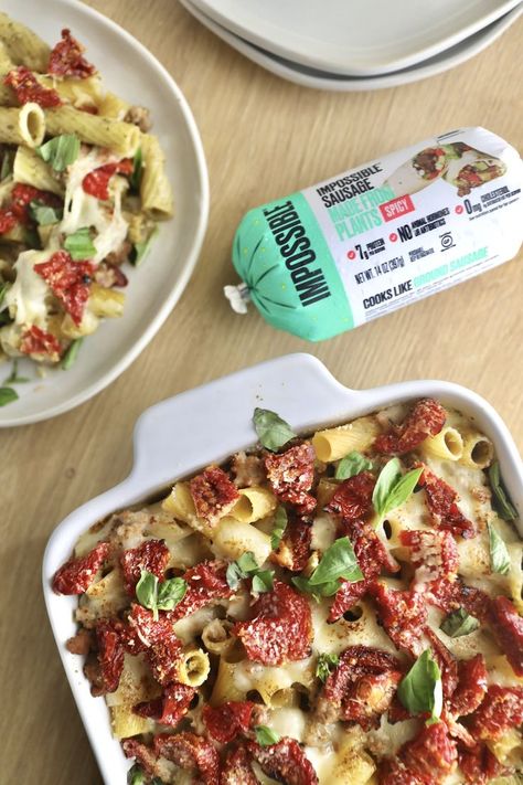 Weeknight dinners just got better. This recipe is easy, cheesy meaty and perfect for leftovers. Make our Impossible Sausage No-Boil Pesto Bake in just three steps: https://impossiblefoods.com/recipes/sausage-no-boil-pesto-pasta-bake Impossible Sausage Recipes, Impossible Sausage, Pesto Bake, Ground Sausage Recipes, Pesto Pasta Bake, Sausage Pasta Bake, Sausage Casserole Recipes, Pasta Bake Recipe, Easy Dinner Casseroles