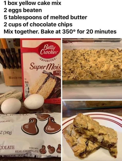 Lazy Cookies, Lazy Cake Cookies, Cake Mix Bars, Lazy Cake, Cake Mix Cookie Bars, Chocolate Chip Bars, Cake Mix Cookie Recipes, Chocolate Chip Cookie Bars, Lunch Lady